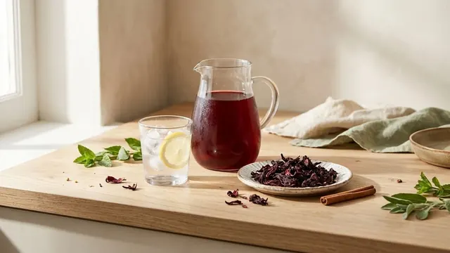 Agua fresca de flor de jamaica y canela