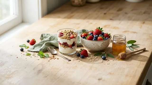 Yogur con frutos rojos y avena